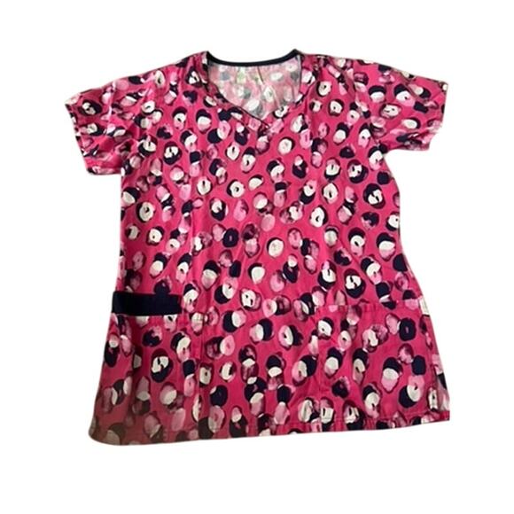 Bring it On Colorful scrub top sz S pink white nursing top - Picture 1 of 5